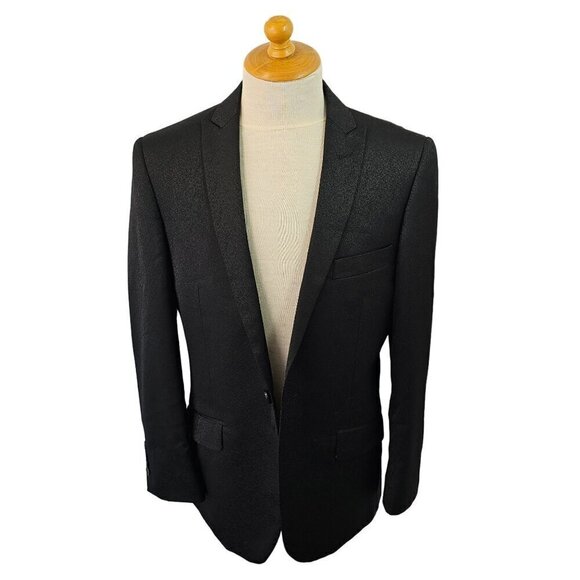 PortoFilo Black Brocade 1 Btn Sport Coat Mens 36 Single Vent Poly Viscose Blend - Picture 5 of 12